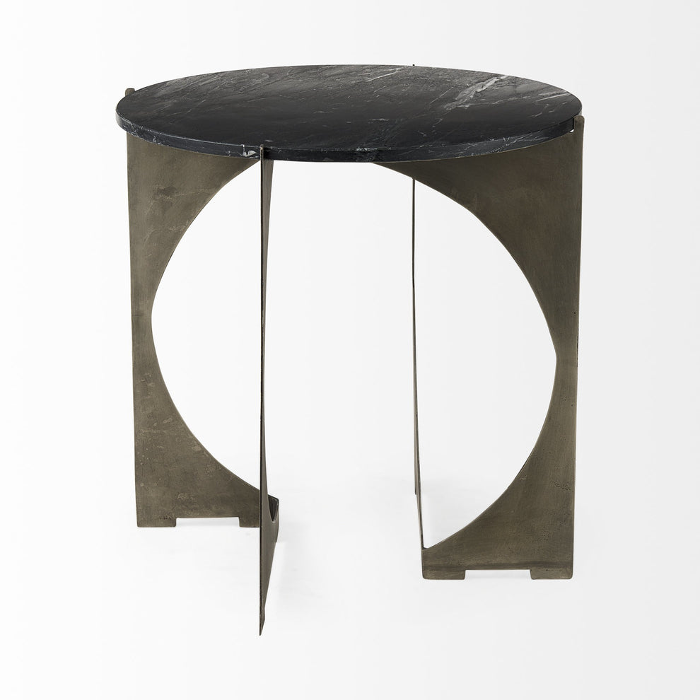 Mod Black Marble Antiqued Nickel Side Table By Homeroots | Side Tables | Modishstore - 3