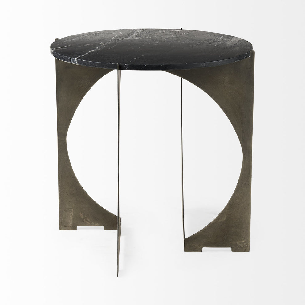 Mod Black Marble Antiqued Nickel Side Table By Homeroots | Side Tables | Modishstore - 5