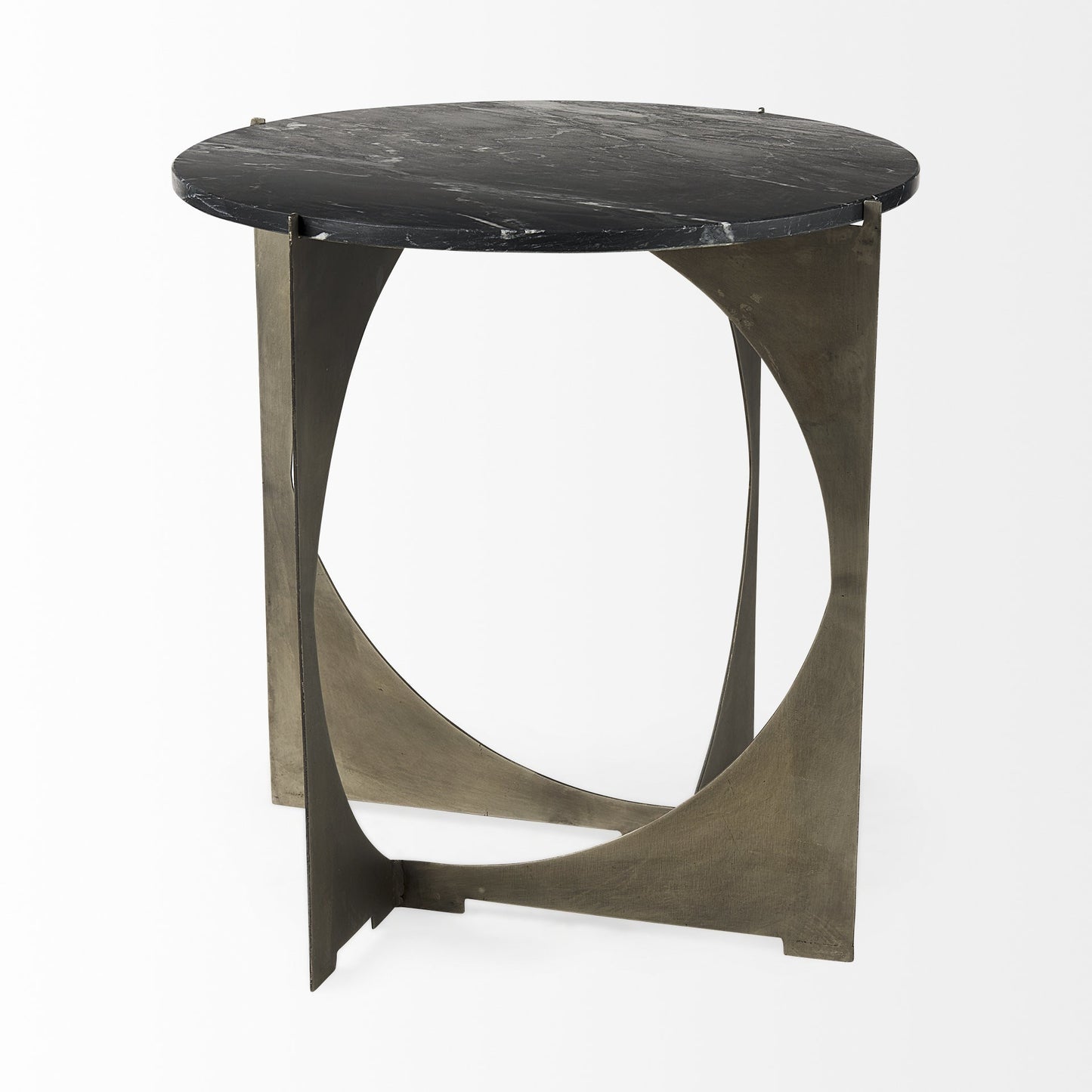 Mod Black Marble Antiqued Nickel Side Table By Homeroots | Side Tables | Modishstore - 6