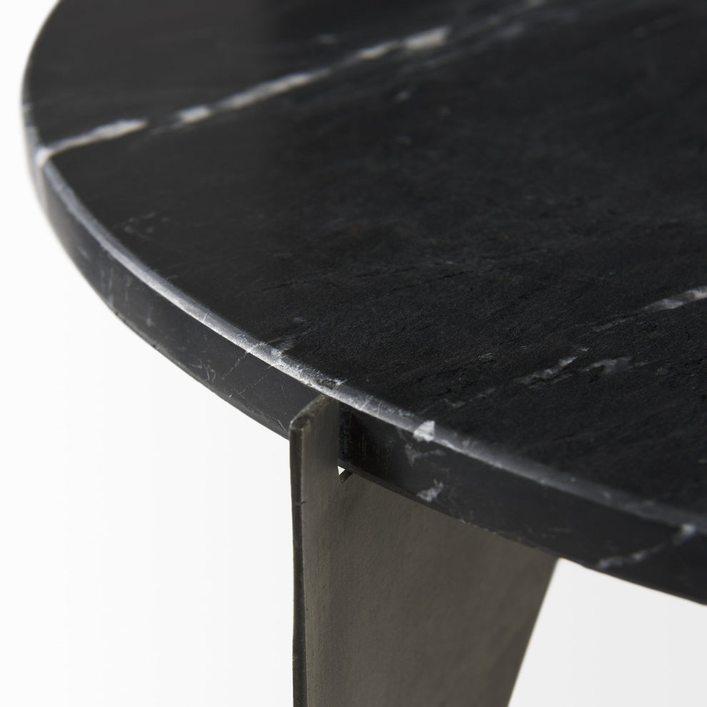 Mod Black Marble Antiqued Nickel Side Table By Homeroots | Side Tables | Modishstore - 8