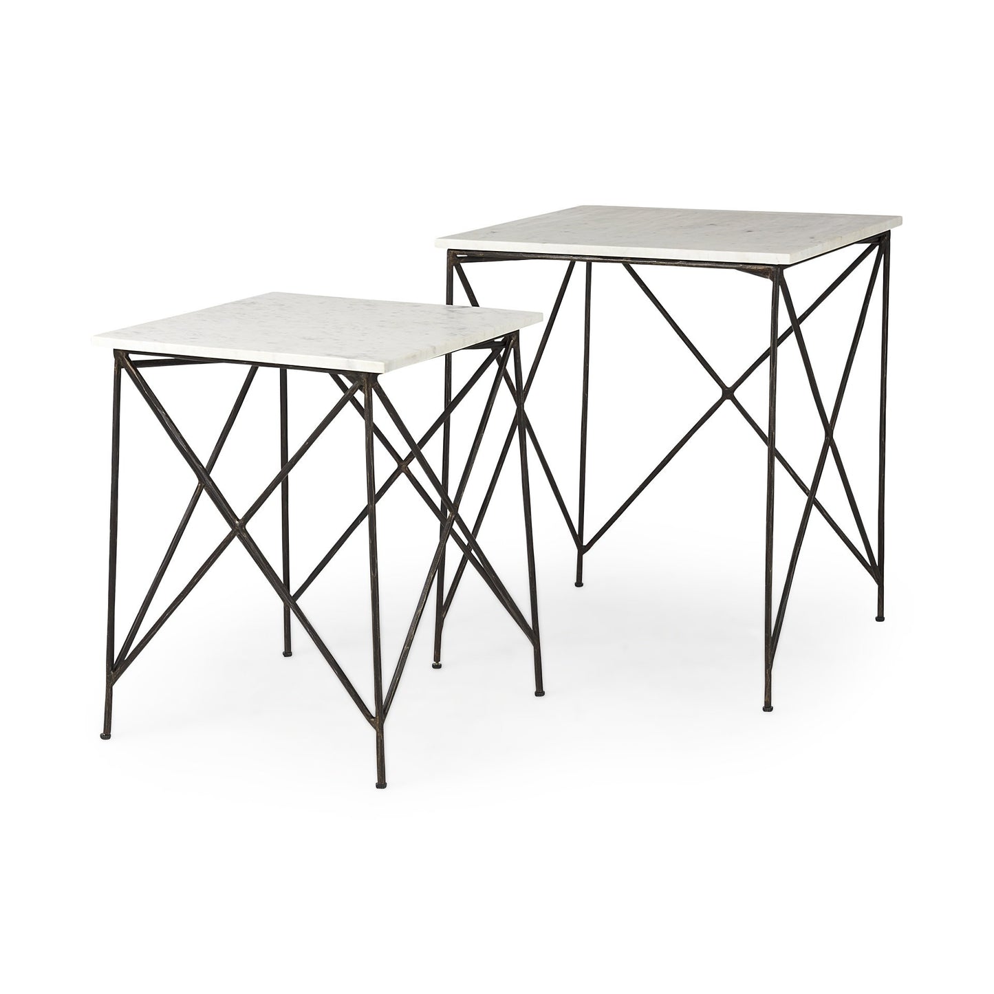 Antiqued Angular Metal and Marble End Table By Homeroots | End Tables | Modishstore