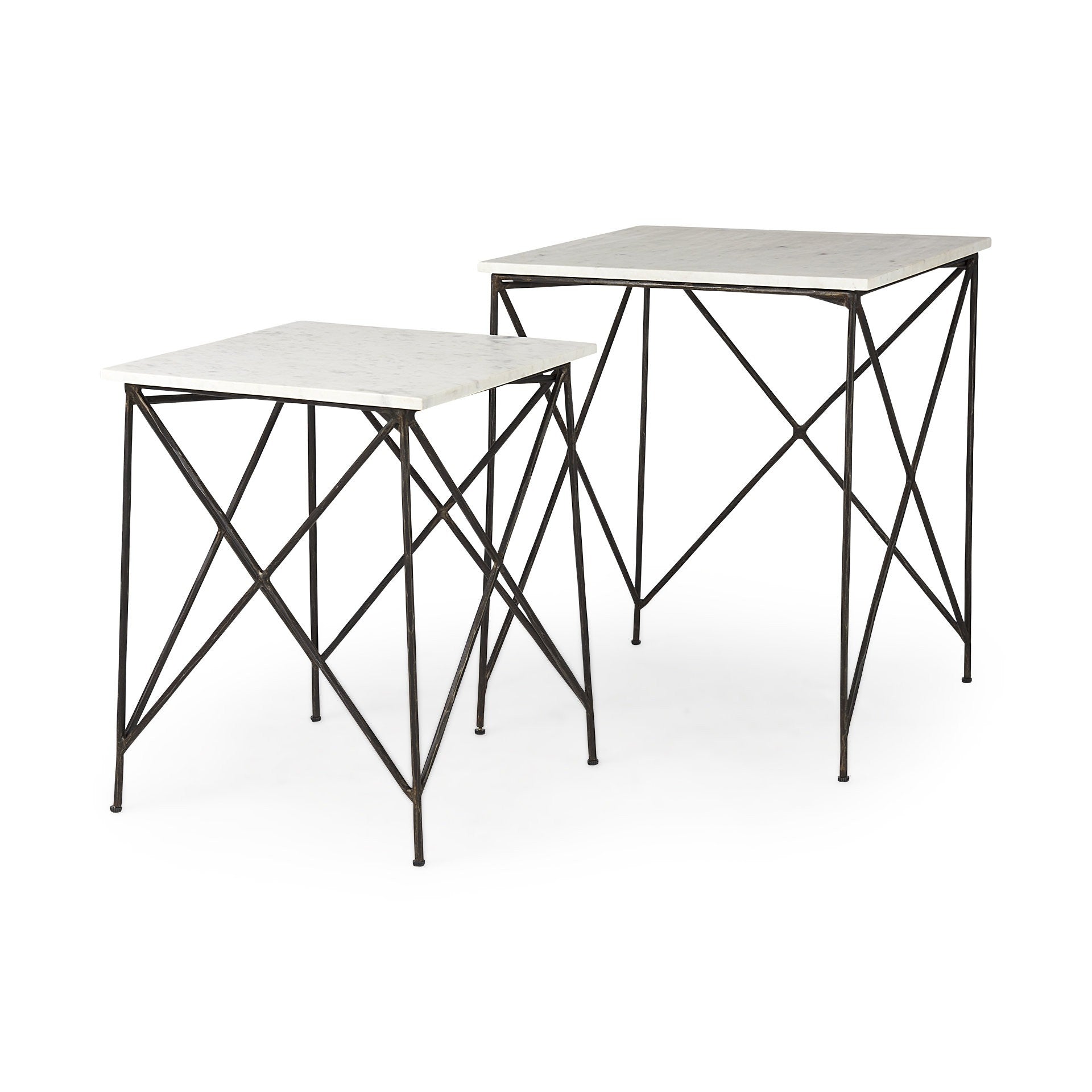 Antiqued Angular Metal and Marble End Table By Homeroots | End Tables | Modishstore