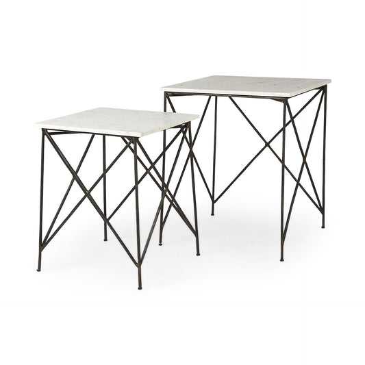 Antiqued Angular Metal and Marble End Table By Homeroots | End Tables | Modishstore