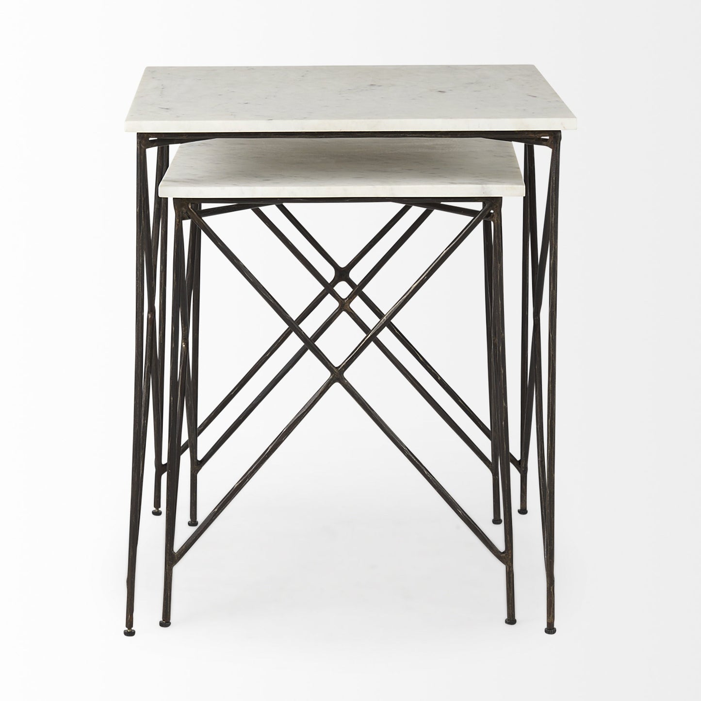 Antiqued Angular Metal and Marble End Table By Homeroots | End Tables | Modishstore - 3