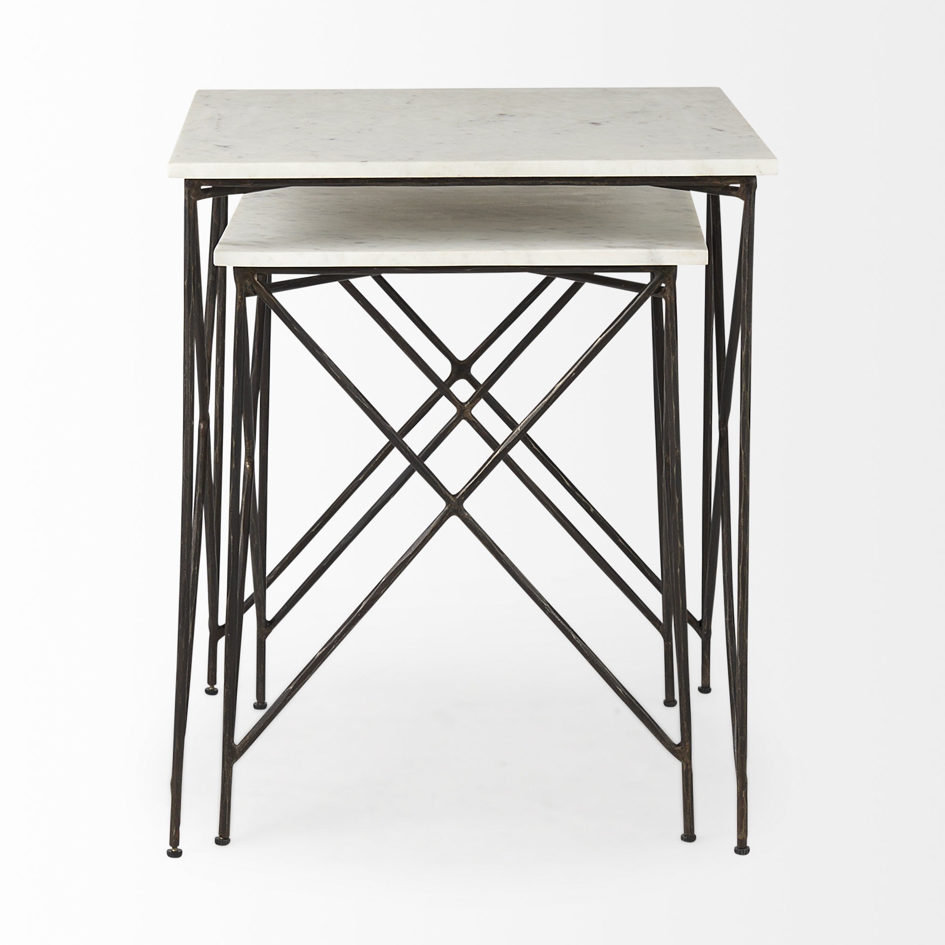 Antiqued Angular Metal and Marble End Table By Homeroots | End Tables | Modishstore - 3