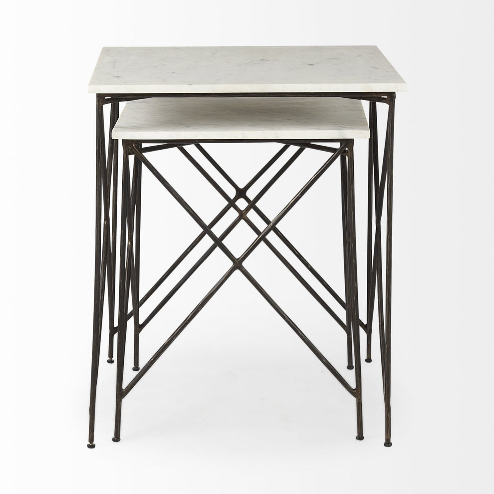 Antiqued Angular Metal and Marble End Table By Homeroots | End Tables | Modishstore - 3