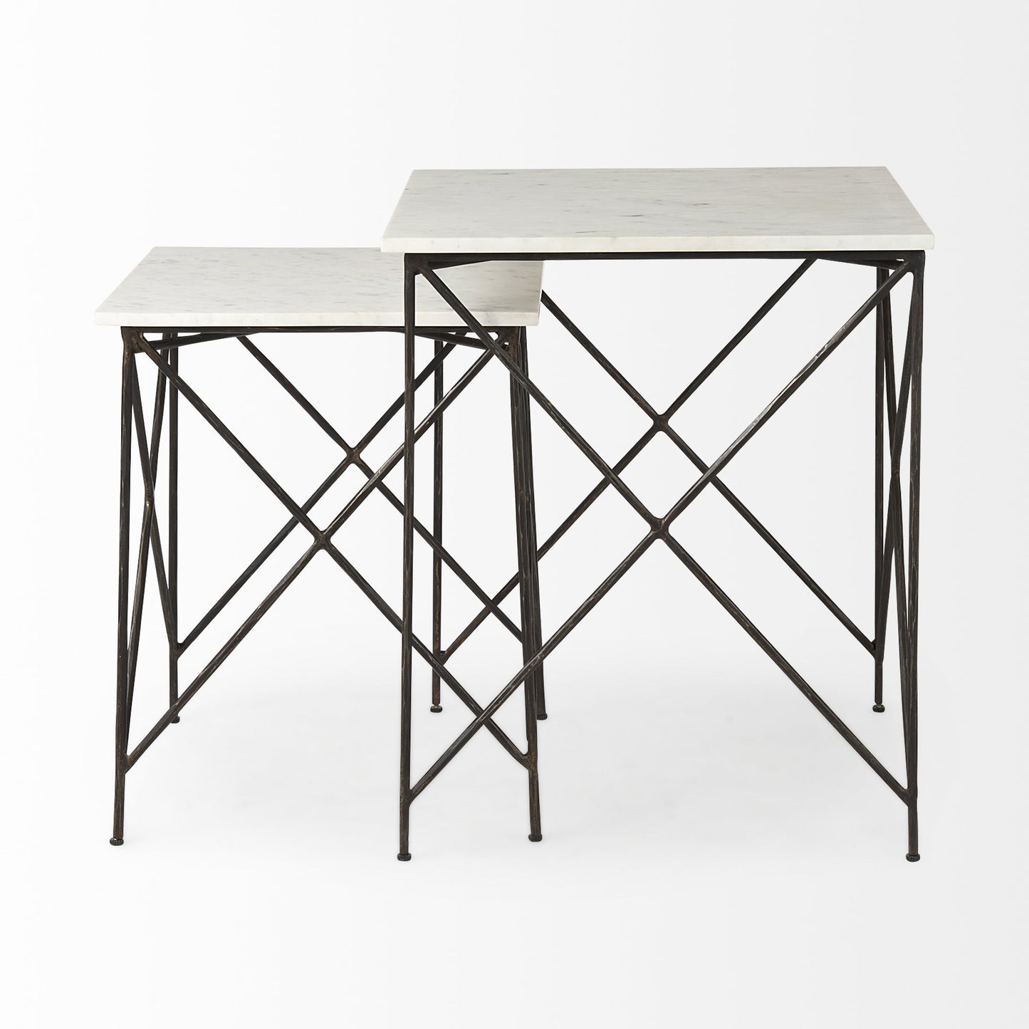 Antiqued Angular Metal and Marble End Table By Homeroots | End Tables | Modishstore - 4