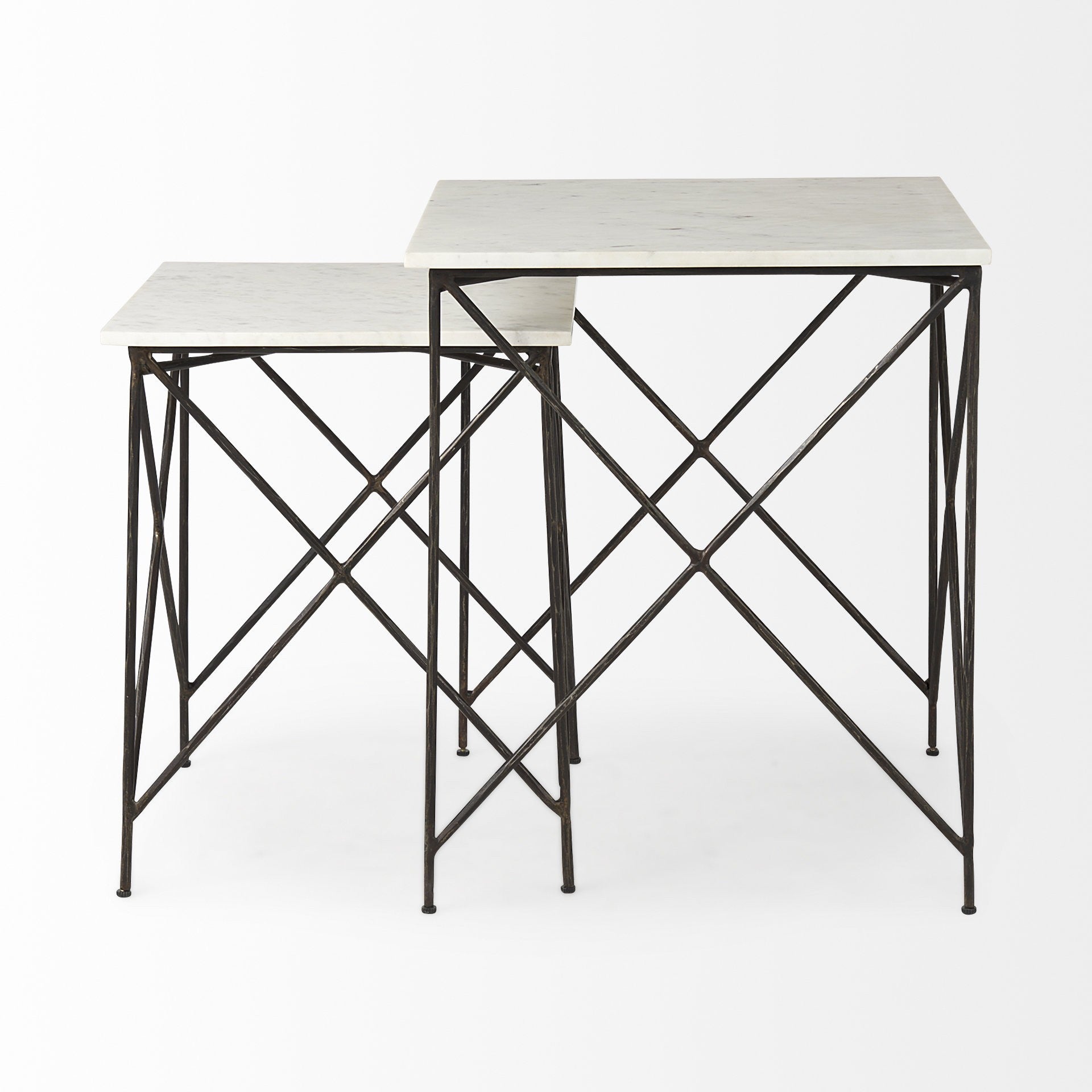 Antiqued Angular Metal and Marble End Table By Homeroots | End Tables | Modishstore - 4