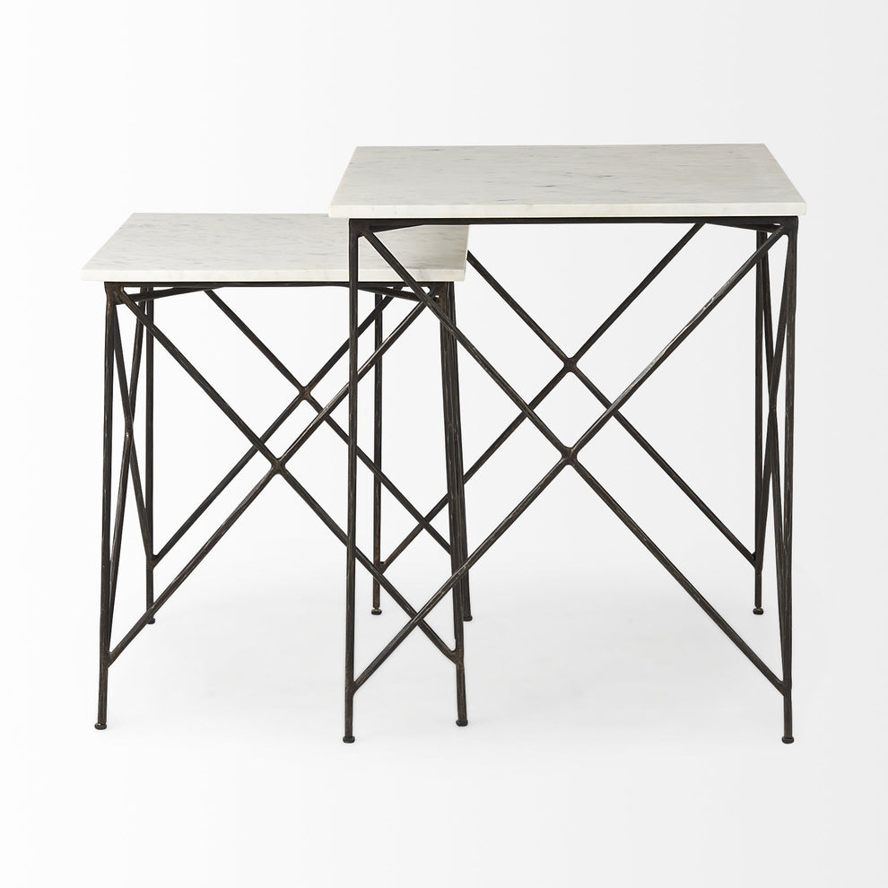 Antiqued Angular Metal and Marble End Table By Homeroots | End Tables | Modishstore - 4