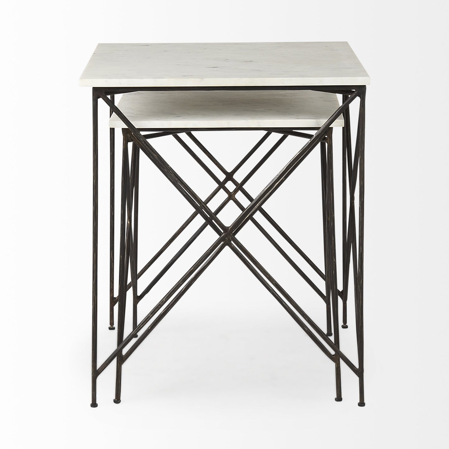 Antiqued Angular Metal and Marble End Table By Homeroots | End Tables | Modishstore - 5
