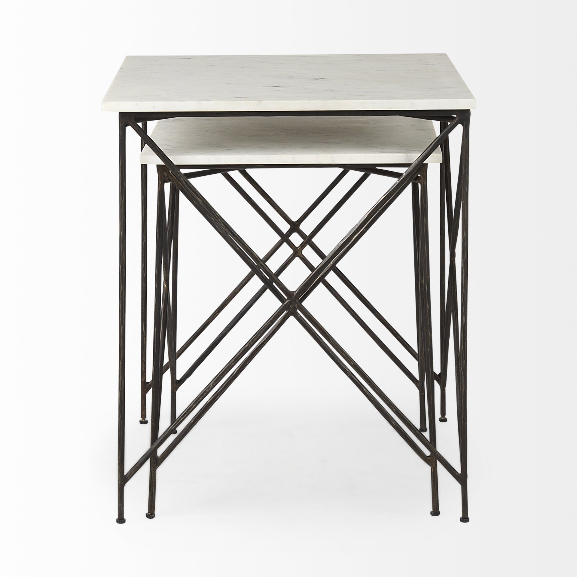 Antiqued Angular Metal and Marble End Table By Homeroots | End Tables | Modishstore - 5