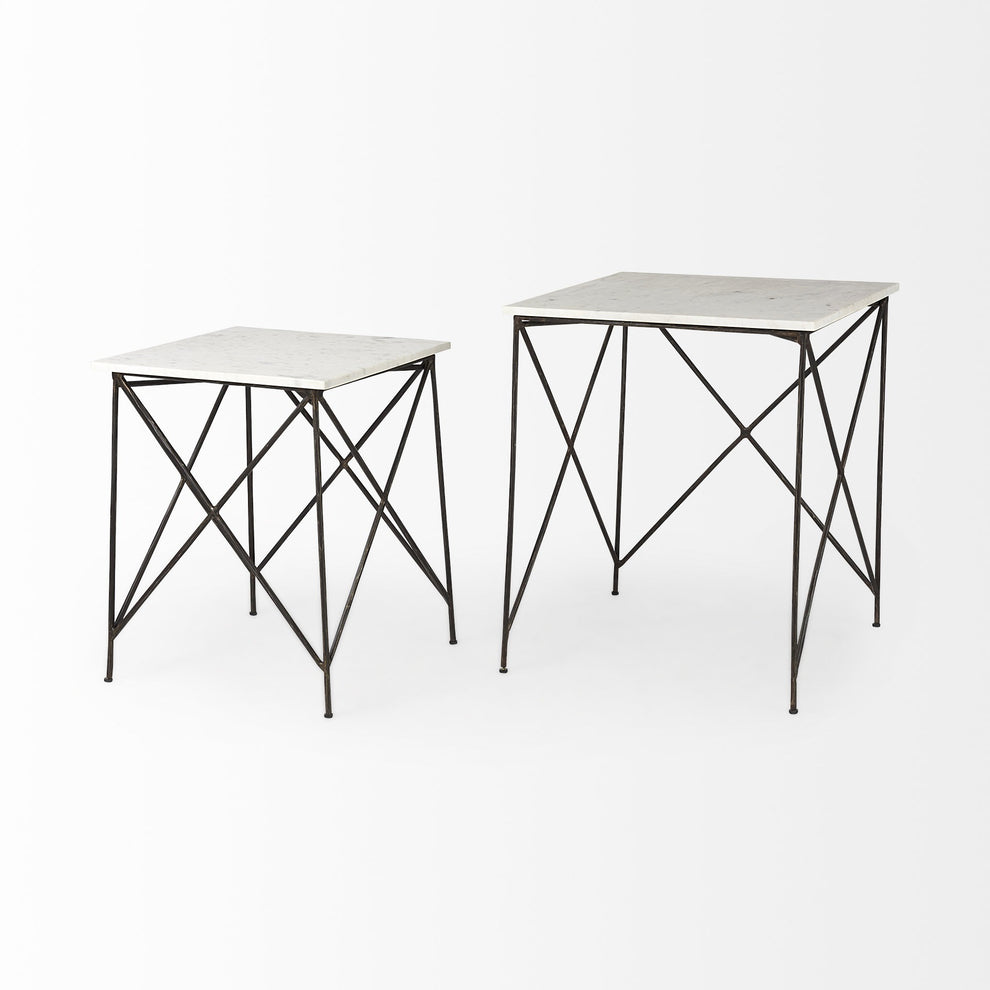 Antiqued Angular Metal and Marble End Table By Homeroots | End Tables | Modishstore - 6