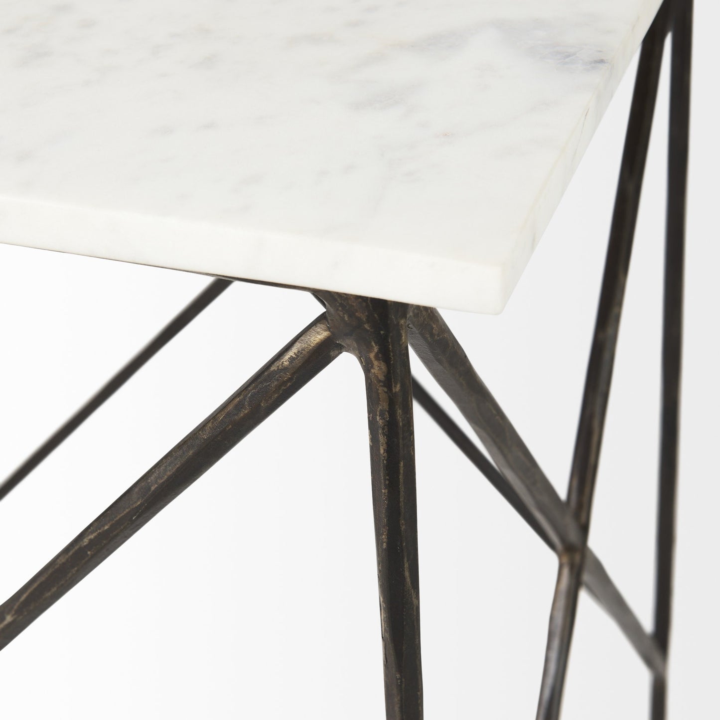 Antiqued Angular Metal and Marble End Table By Homeroots | End Tables | Modishstore - 8