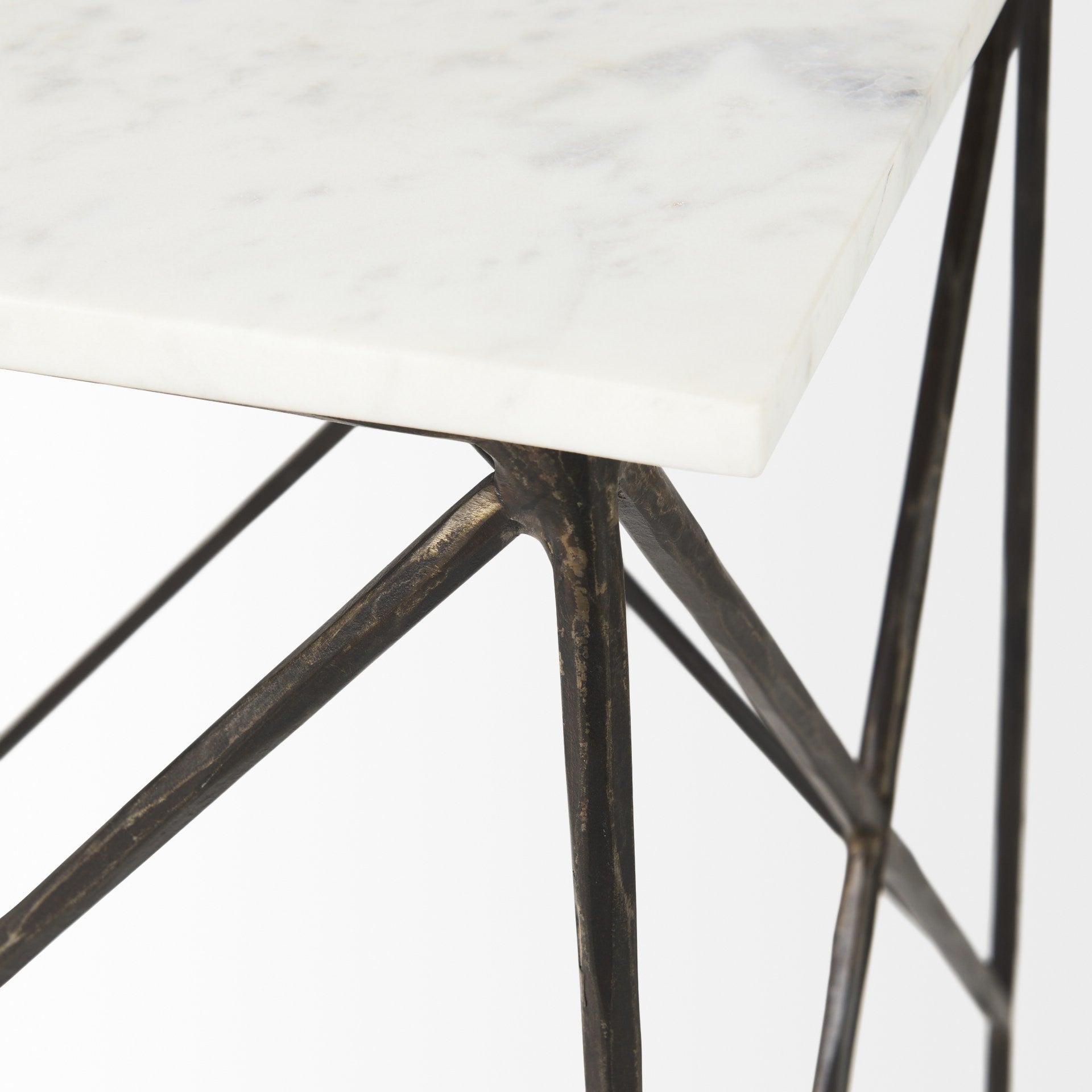 Antiqued Angular Metal and Marble End Table By Homeroots | End Tables | Modishstore - 8