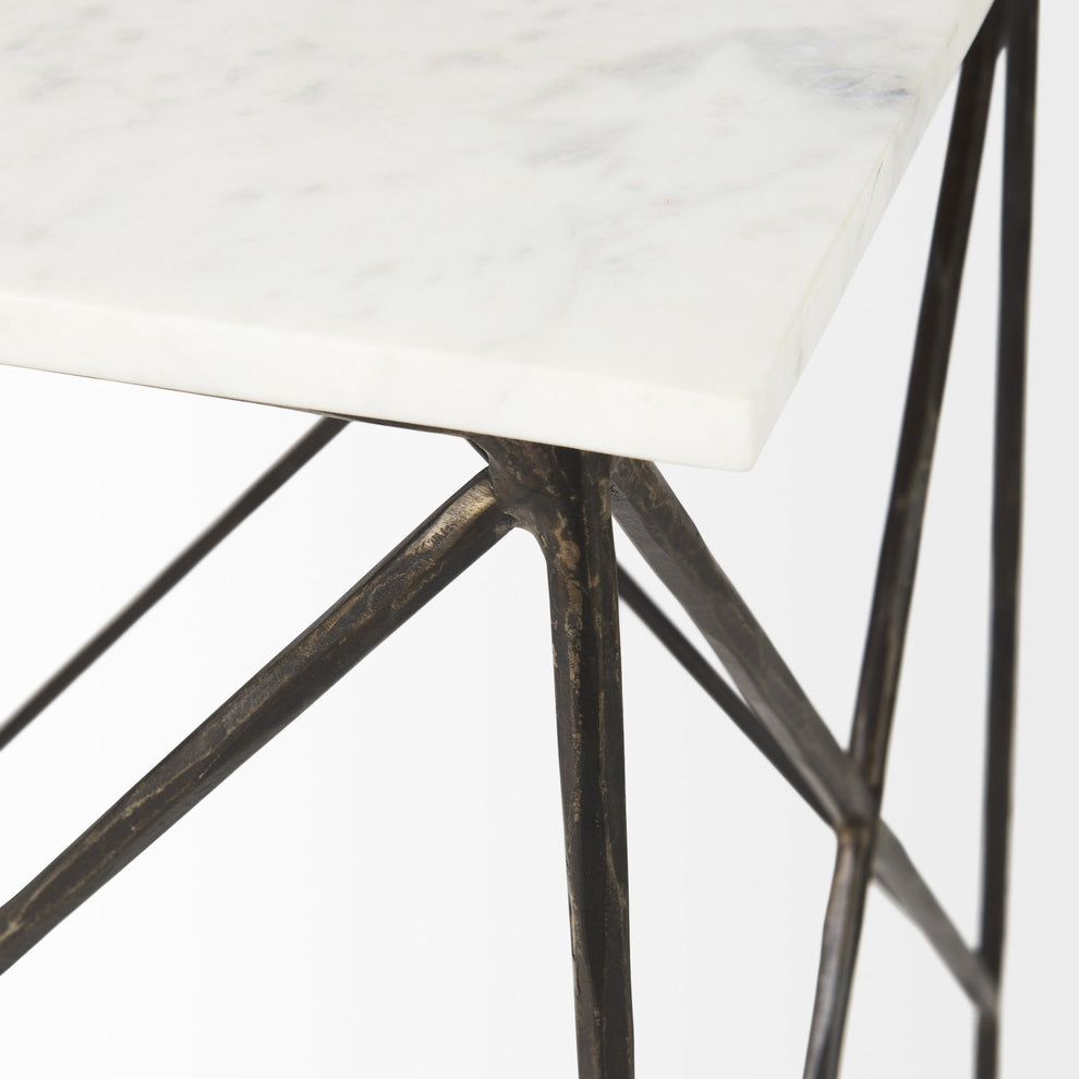 Antiqued Angular Metal and Marble End Table By Homeroots | End Tables | Modishstore - 8