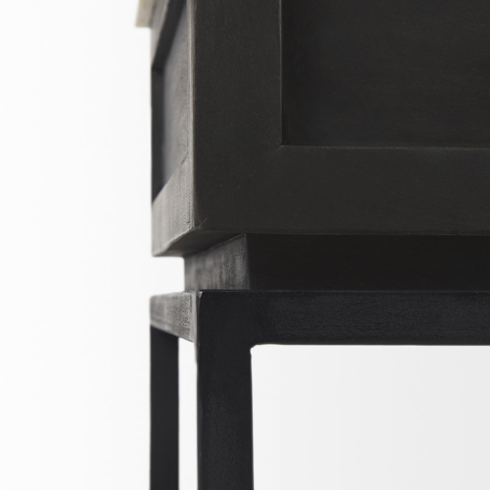 Updated Rustic Dark and Light Marble Top Cabinet By Homeroots | Side Tables | Modishstore - 2
