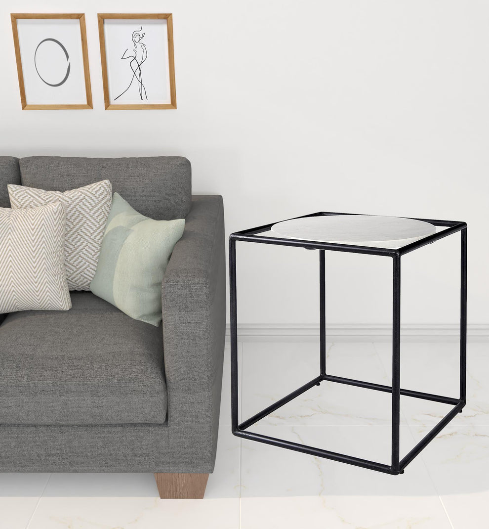 Suspended White Marble Black Metal Geo Side Table By Homeroots | Side Tables | Modishstore - 6