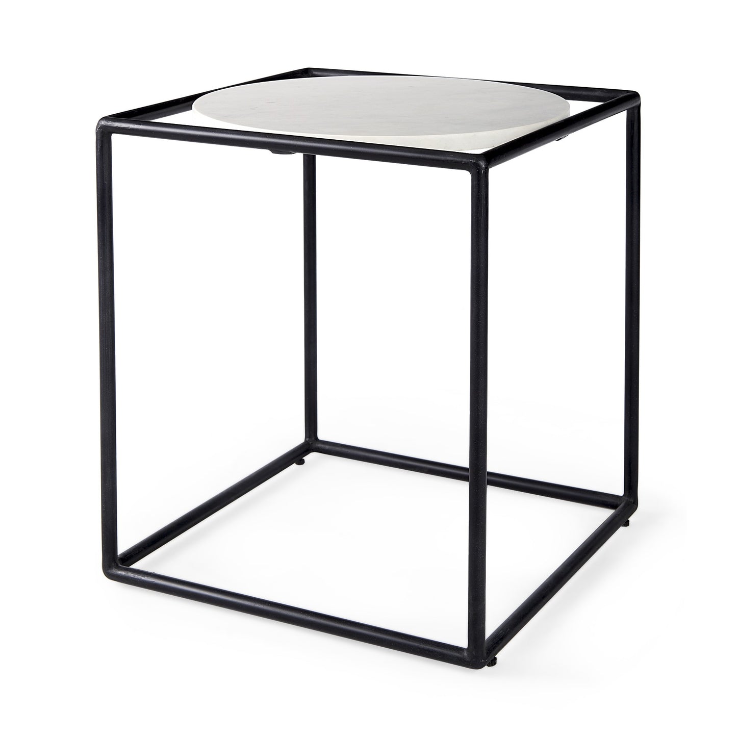 Suspended White Marble Black Metal Geo Side Table By Homeroots