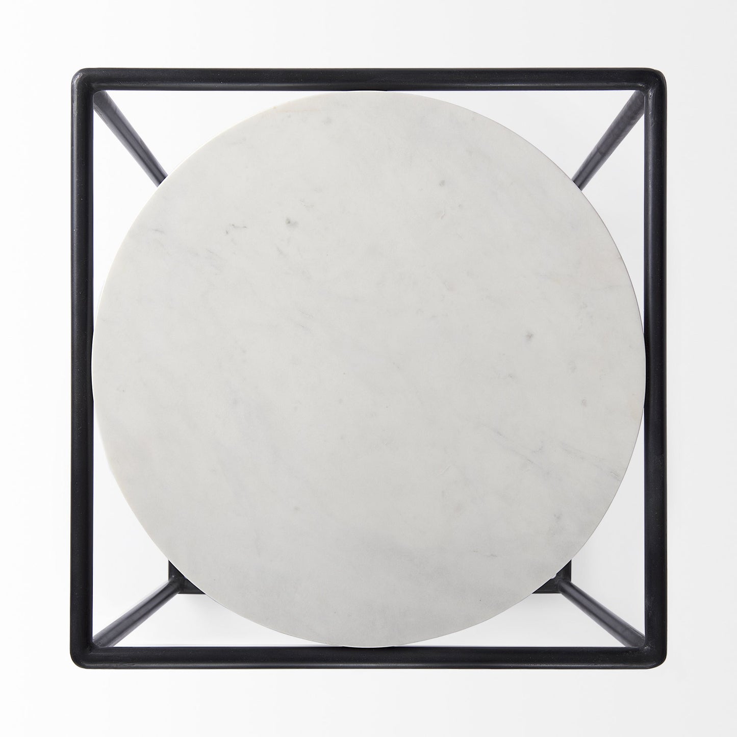 Suspended White Marble Black Metal Geo Side Table By Homeroots