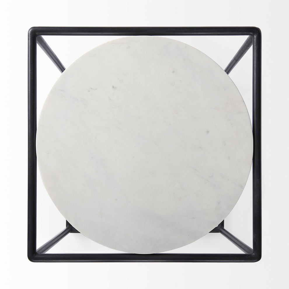 Suspended White Marble Black Metal Geo Side Table By Homeroots | Side Tables | Modishstore - 5