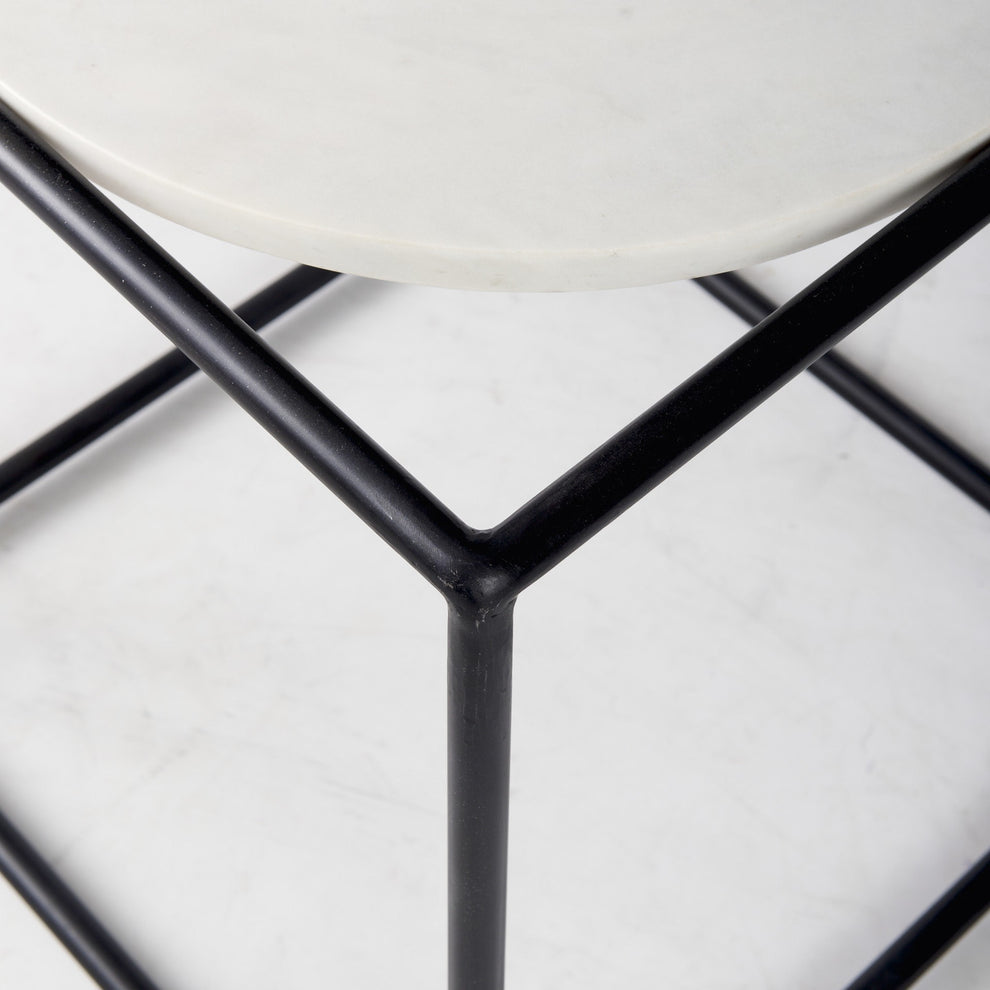 Suspended White Marble Black Metal Geo Side Table By Homeroots | Side Tables | Modishstore - 2