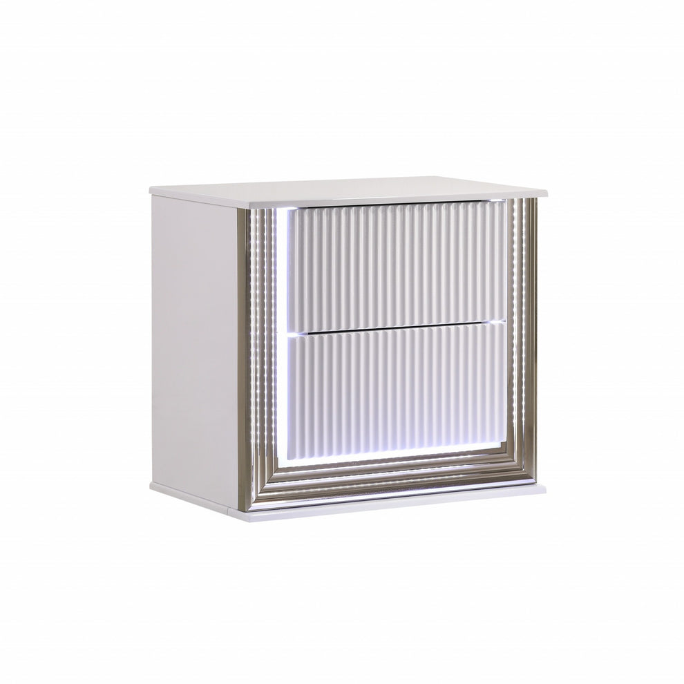 Stunning Bright White Led Two Drawer Nightstand By Homeroots | Nightstands | Modishstore - 2