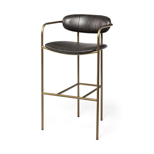 Brown Leather Gold Framed Bar Stool By Homeroots | Bar Stools | Modishstore