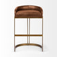 33' Brown Leather Antiqued Gold Low Back Bar Stool By Homeroots | Bar Stools | Modishstore - 2