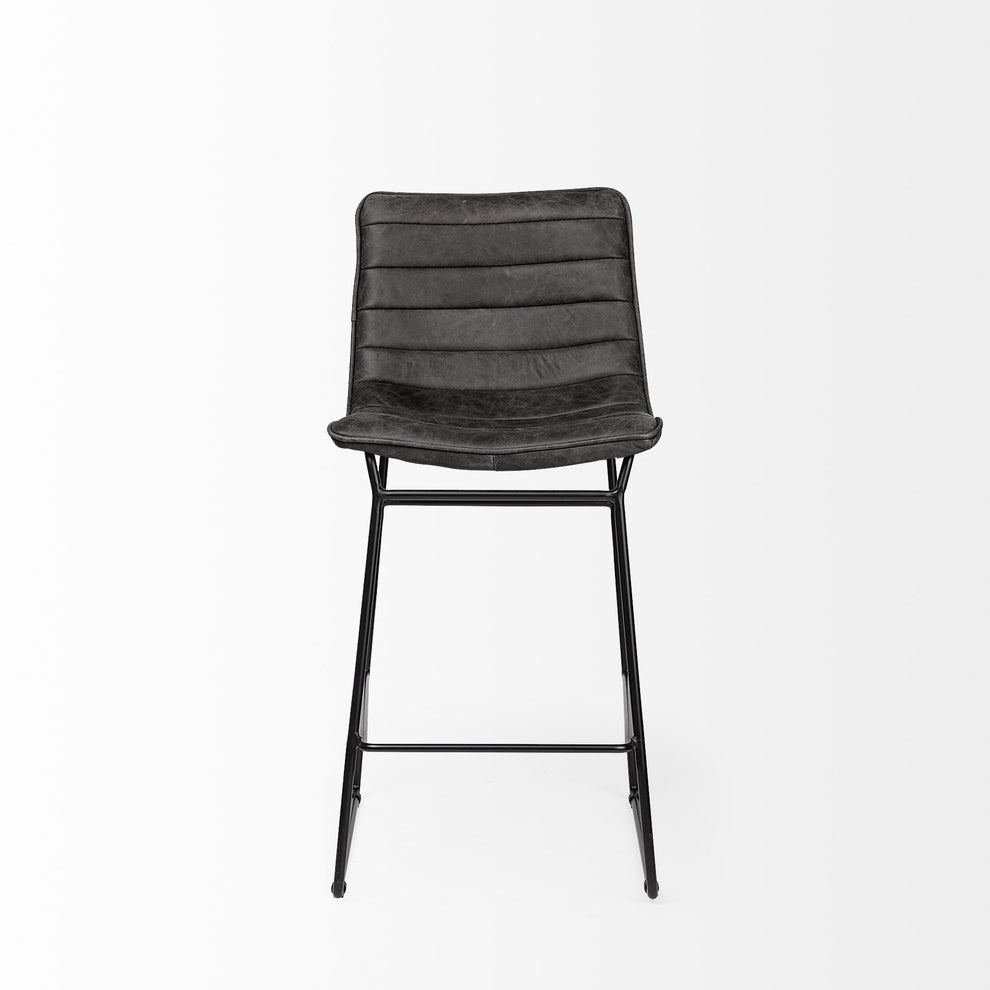 Black Leather Metal Frame Counter Stool By Homeroots | Counter Stools | Modishstore - 2