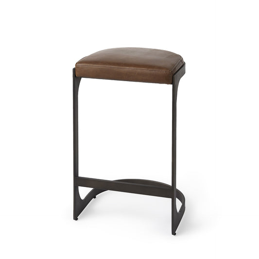 Brown Leather C Shape Metal Counter Stool By Homeroots | Counter Stools | Modishstore