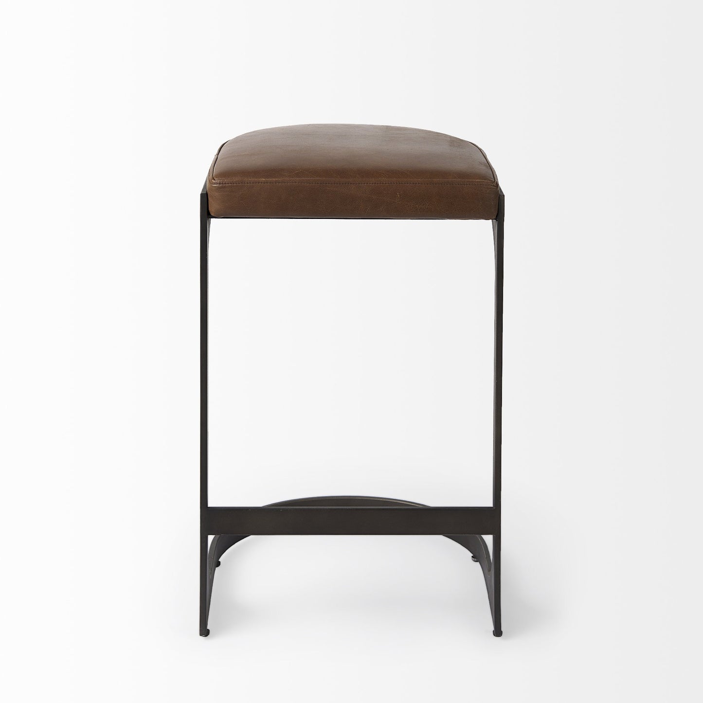 Brown Leather C Shape Metal Counter Stool By Homeroots | Counter Stools | Modishstore - 2