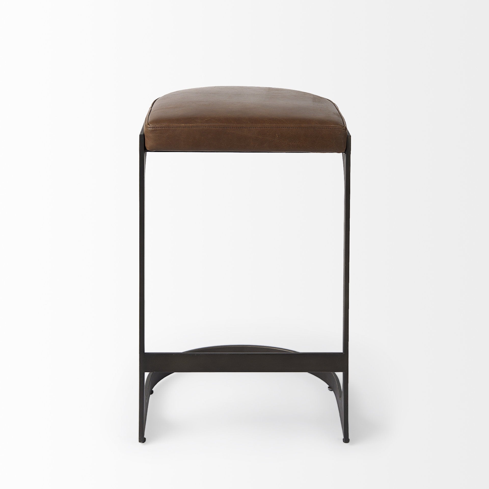 Brown Leather C Shape Metal Counter Stool By Homeroots | Counter Stools | Modishstore - 2