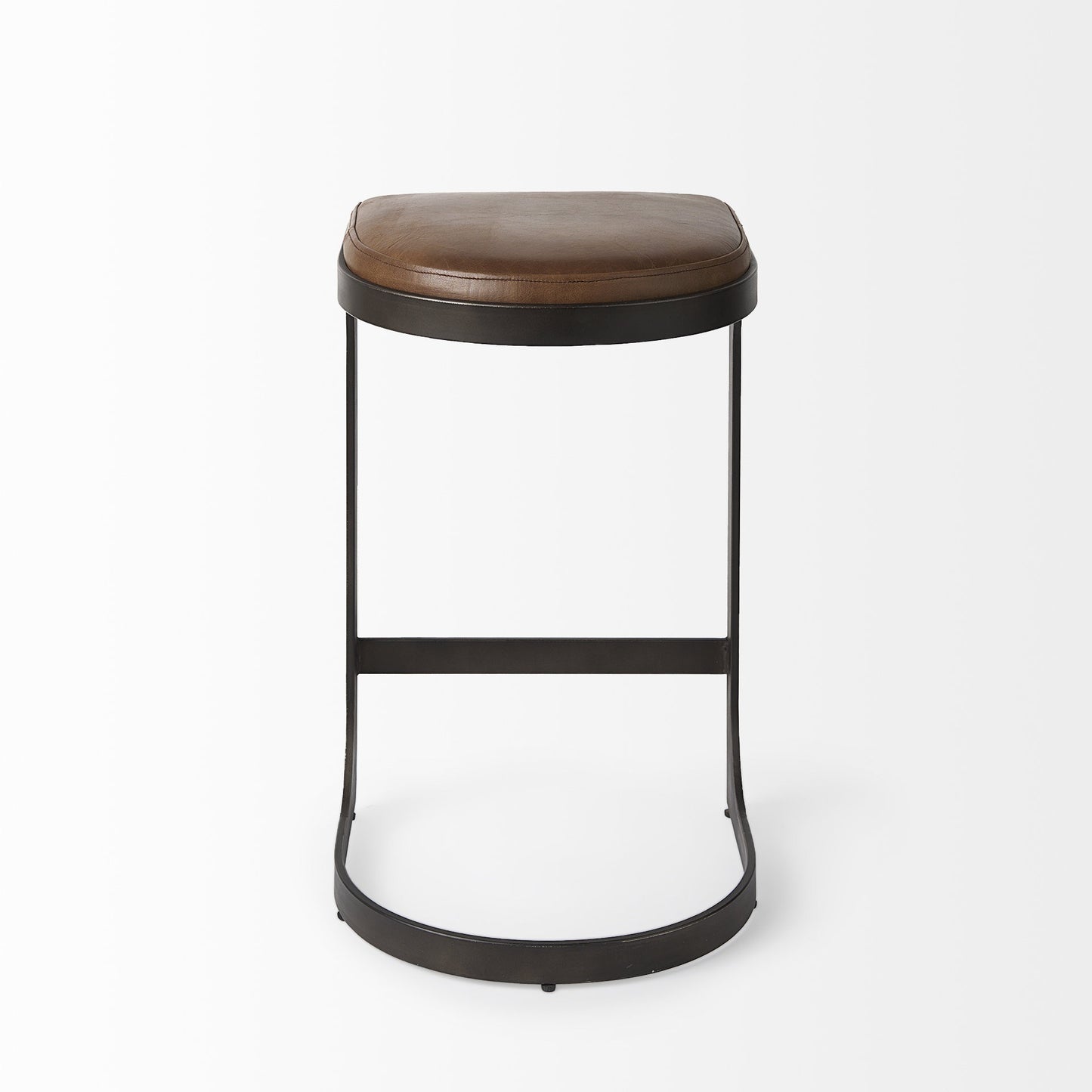 Brown Leather C Shape Metal Counter Stool By Homeroots | Counter Stools | Modishstore - 4