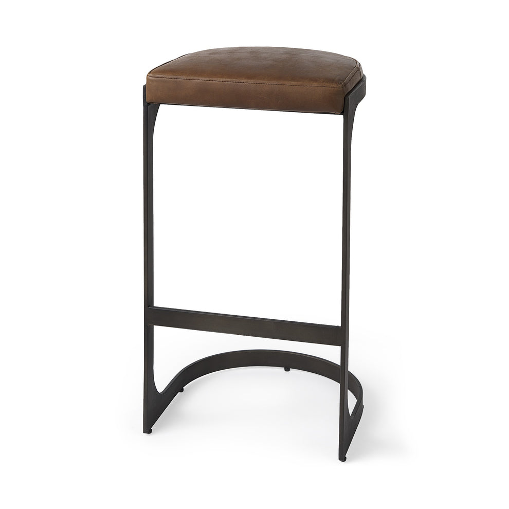 Brown Leather C Shape Metal Bar Stool By Homeroots | Bar Stools | Modishstore
