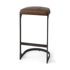 Brown Leather C Shape Metal Bar Stool By Homeroots