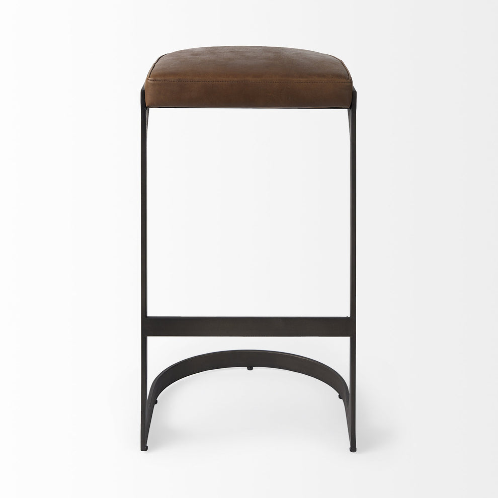 Brown Leather C Shape Metal Bar Stool By Homeroots | Bar Stools | Modishstore - 2