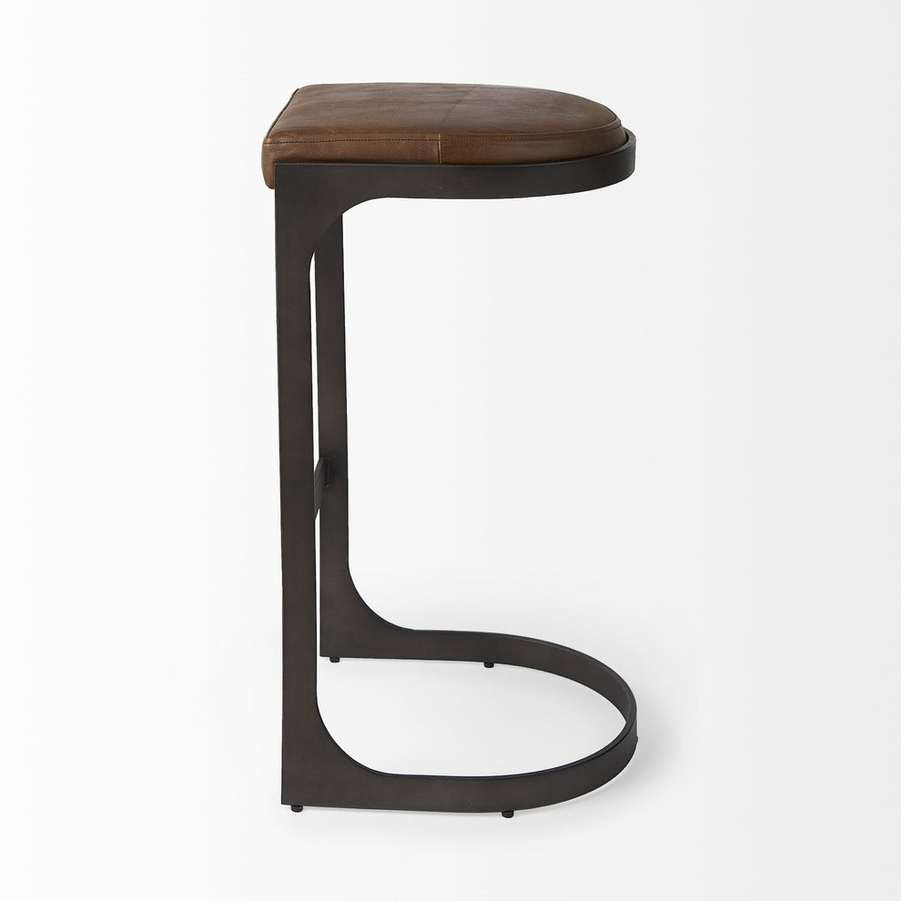 Brown Leather C Shape Metal Bar Stool By Homeroots | Bar Stools | Modishstore - 3