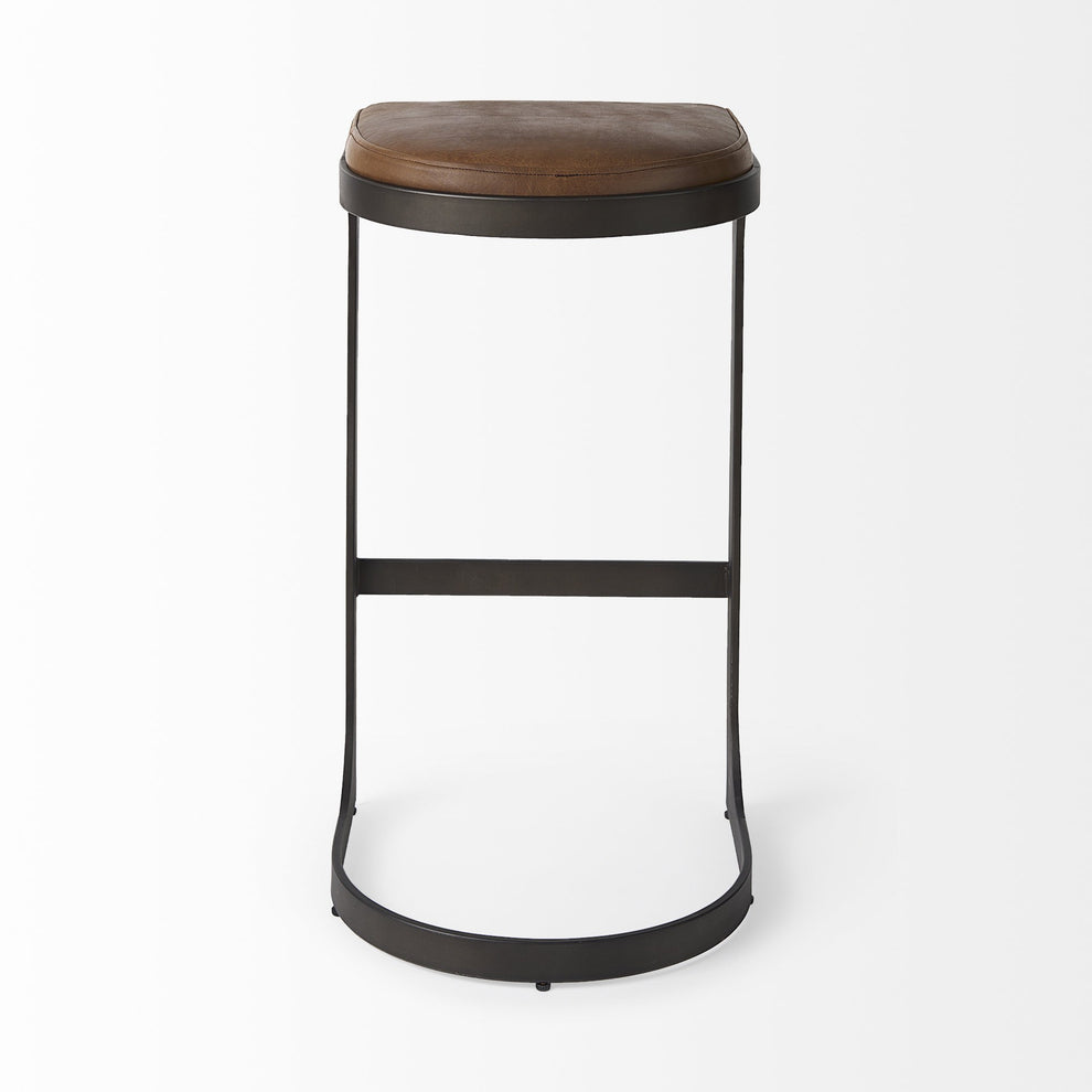 Brown Leather C Shape Metal Bar Stool By Homeroots | Bar Stools | Modishstore - 4