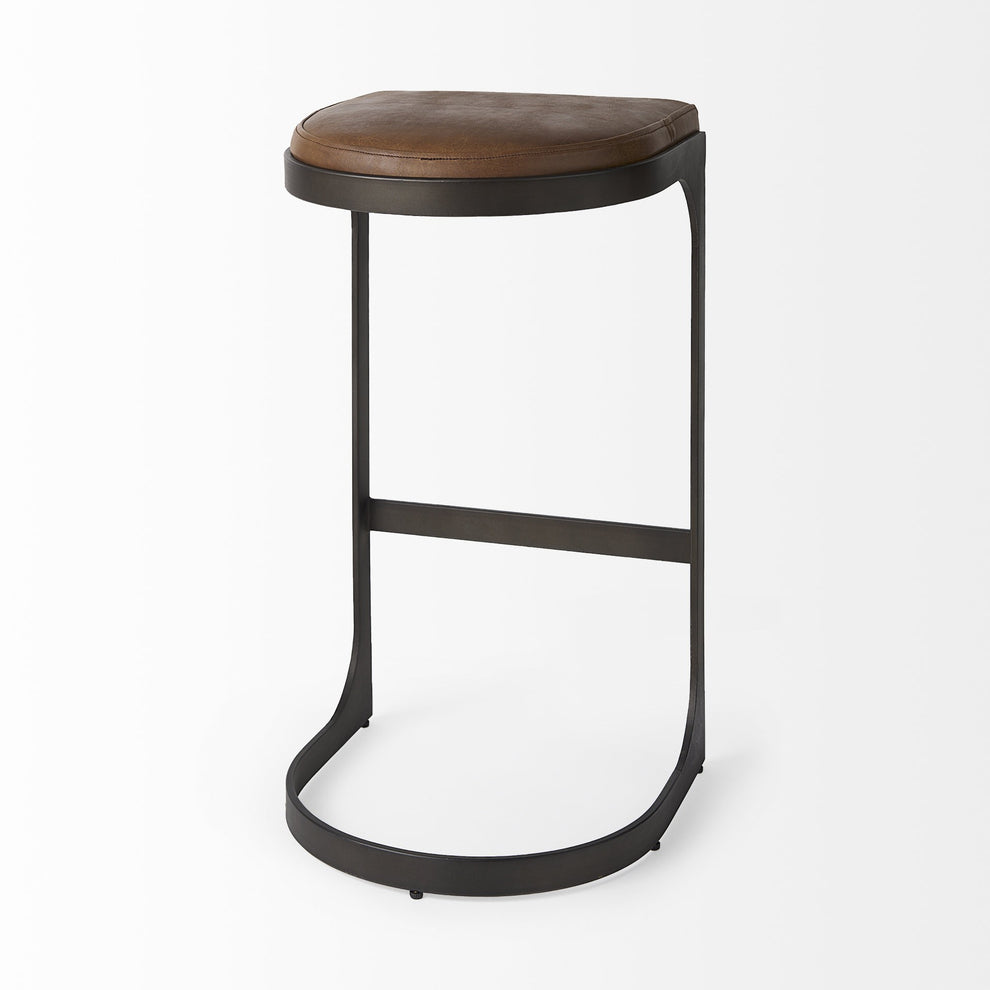 Brown Leather C Shape Metal Bar Stool By Homeroots | Bar Stools | Modishstore - 5