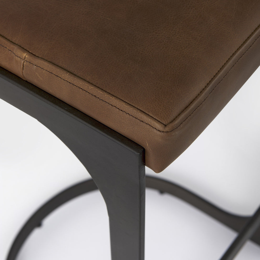 Brown Leather C Shape Metal Bar Stool By Homeroots | Bar Stools | Modishstore - 7