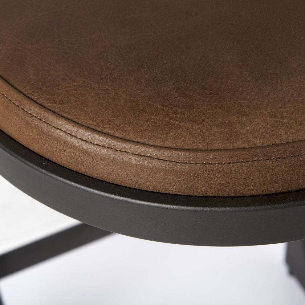 Brown Leather C Shape Metal Bar Stool By Homeroots | Bar Stools | Modishstore - 8