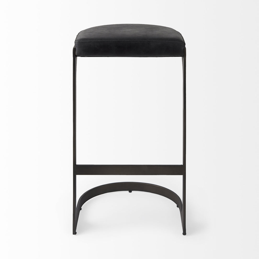 Brown Leather C Shape Metal Bar Stool By Homeroots | Bar Stools | Modishstore - 11
