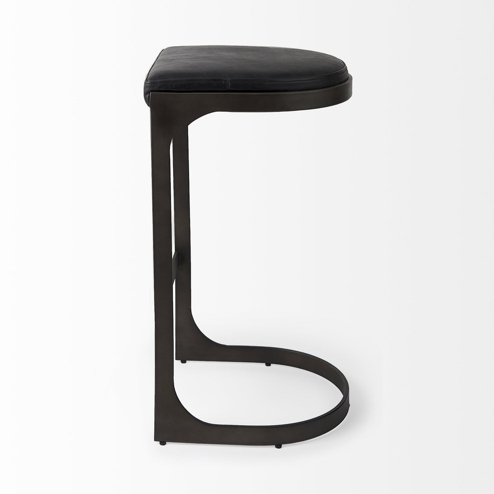 Brown Leather C Shape Metal Bar Stool By Homeroots | Bar Stools | Modishstore - 12