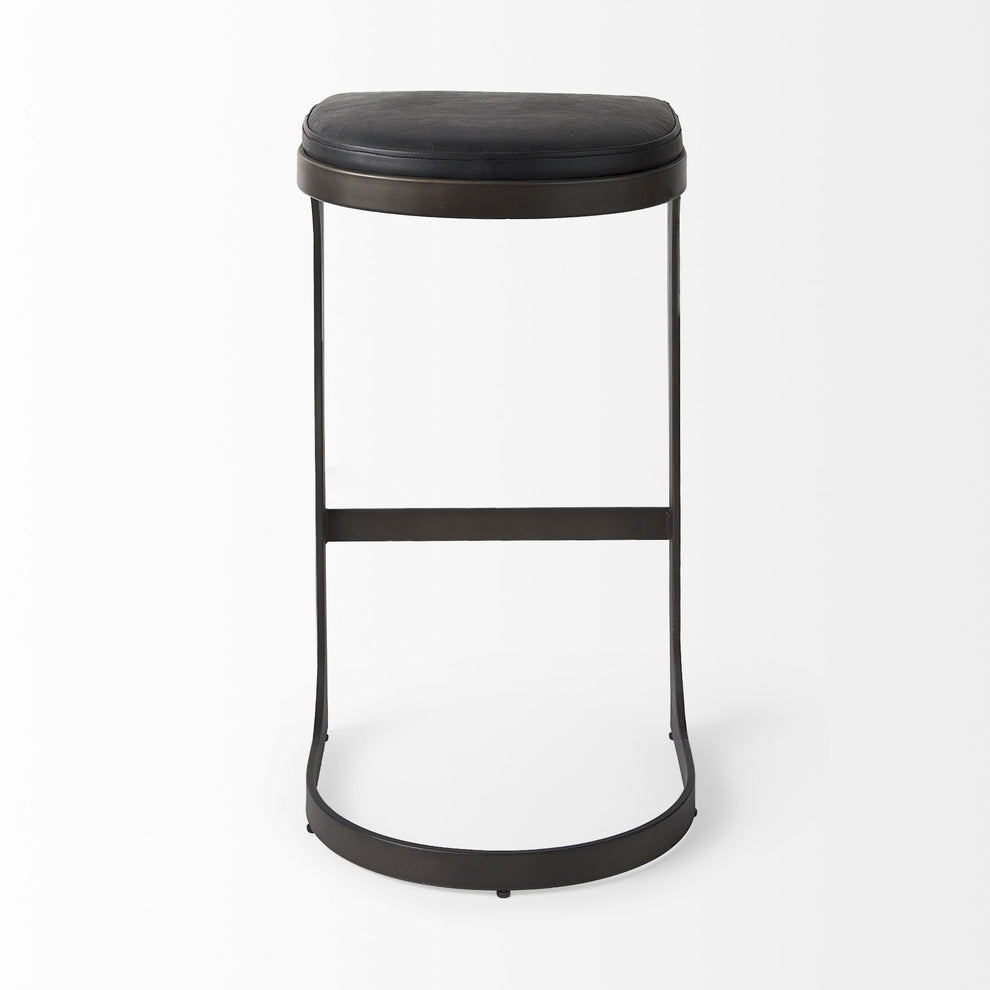 Brown Leather C Shape Metal Bar Stool By Homeroots | Bar Stools | Modishstore - 13