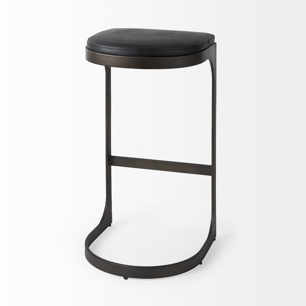 Brown Leather C Shape Metal Bar Stool By Homeroots | Bar Stools | Modishstore - 14