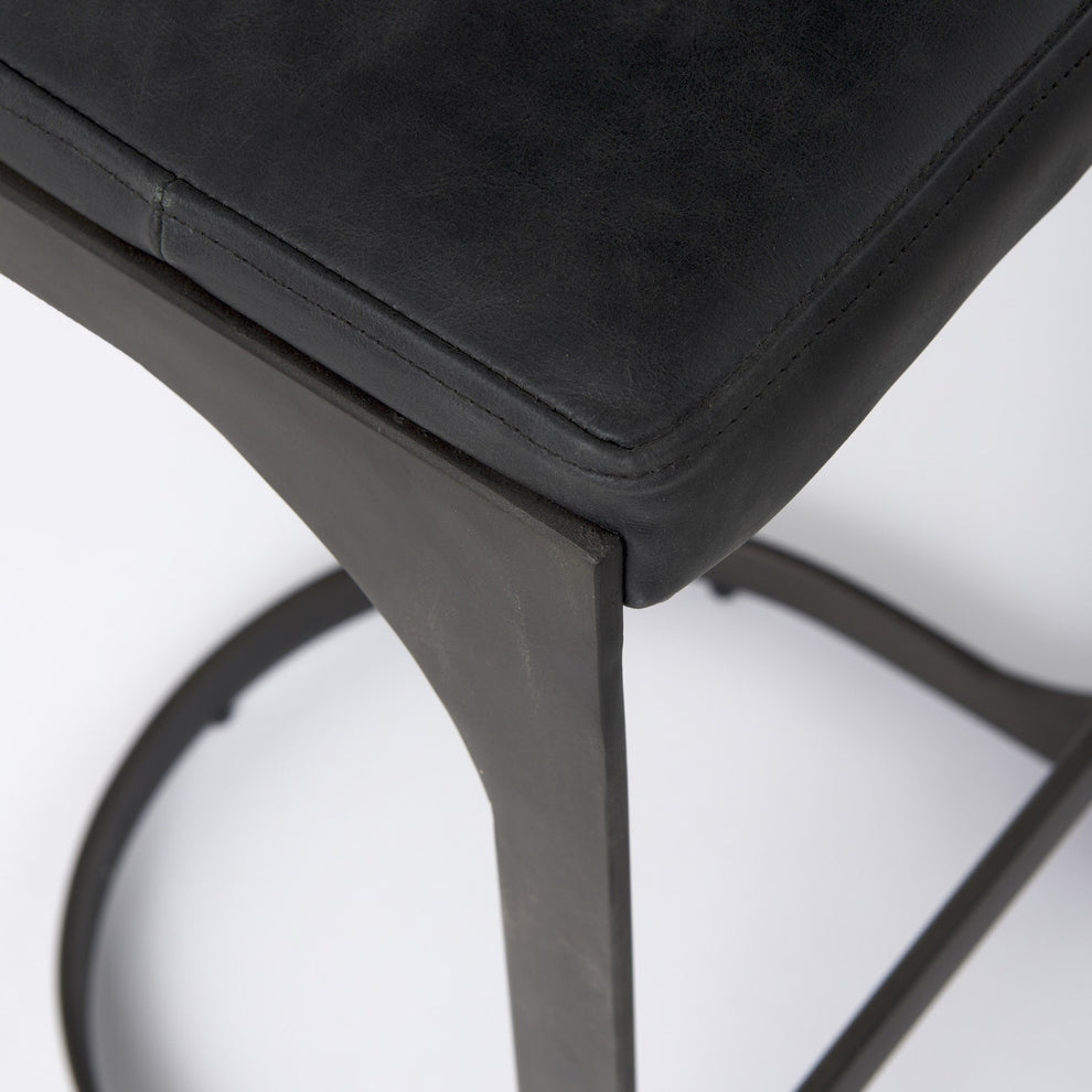 Brown Leather C Shape Metal Bar Stool By Homeroots | Bar Stools | Modishstore - 16