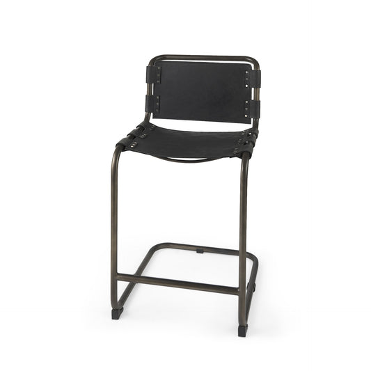 Black Leather Iron Framed Counter Stool By Homeroots | Counter Stools | Modishstore