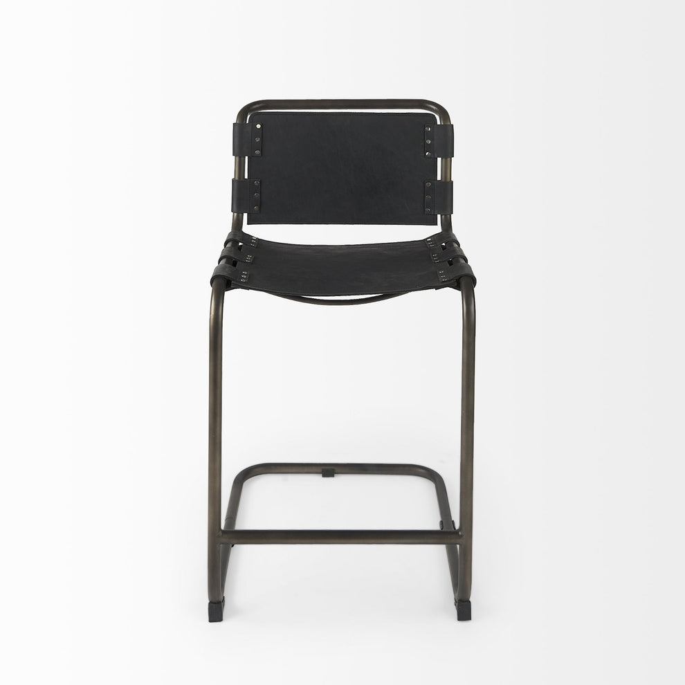 Black Leather Iron Framed Counter Stool By Homeroots | Counter Stools | Modishstore - 2
