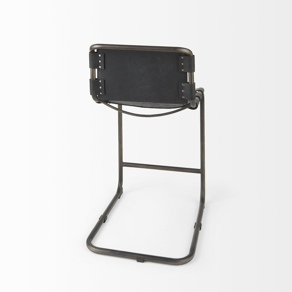 Black Leather Iron Framed Counter Stool By Homeroots | Counter Stools | Modishstore - 5