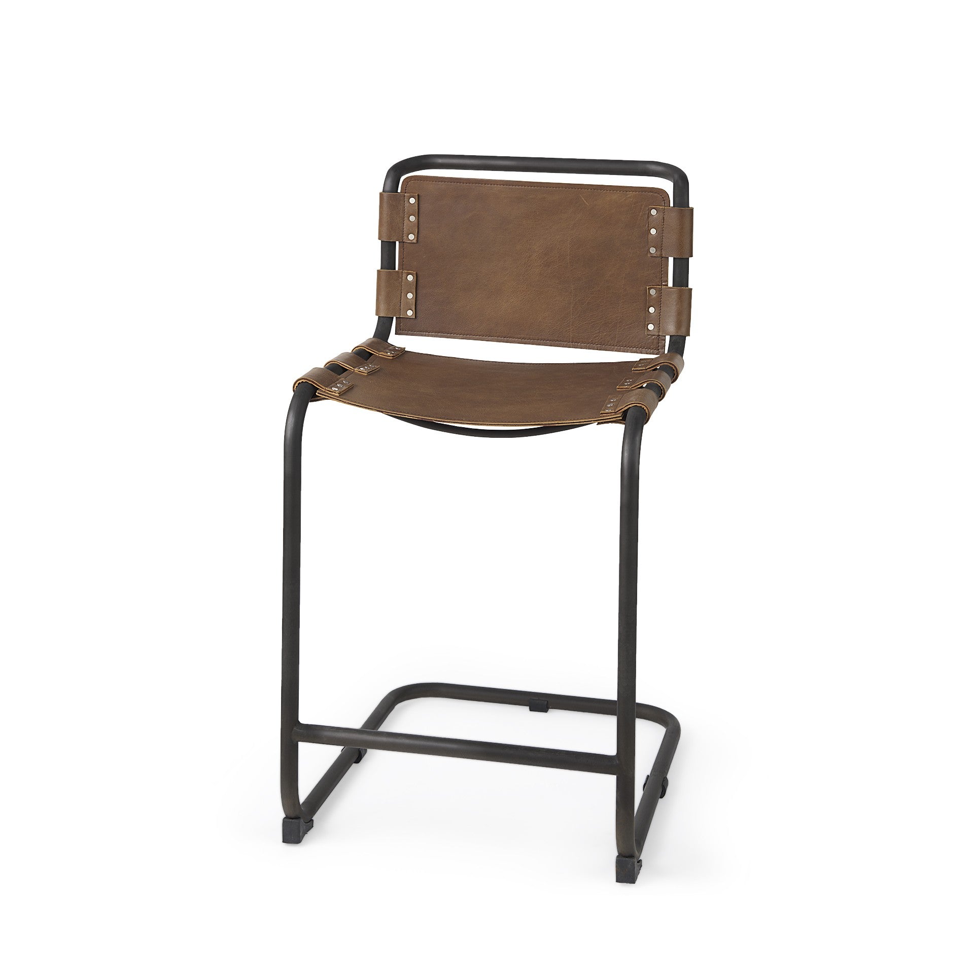 Light Brown Leather Iron Framed Counter Stool By Homeroots | Counter Stools | Modishstore